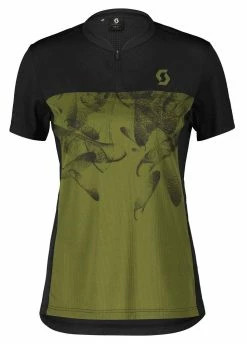 TRAIL FLOW ZIP Damen-Kurzarmtrikot , Black/Fir Green Von SCOTT